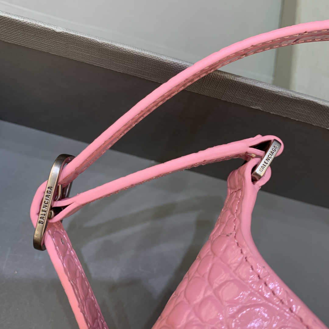 Balenciaga XX Small Hobo Flap Bag Crocodile Embossed Pink